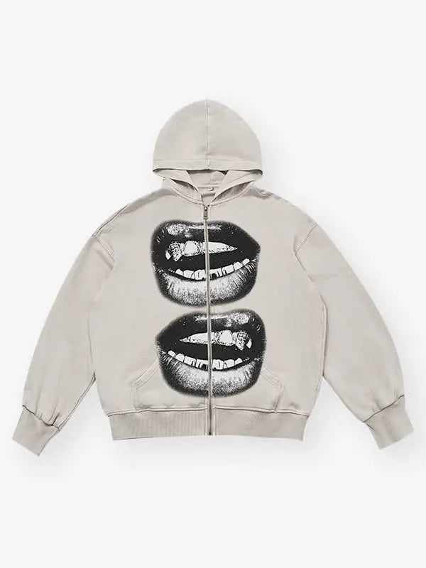 Black & White Lips Shell Hoodie