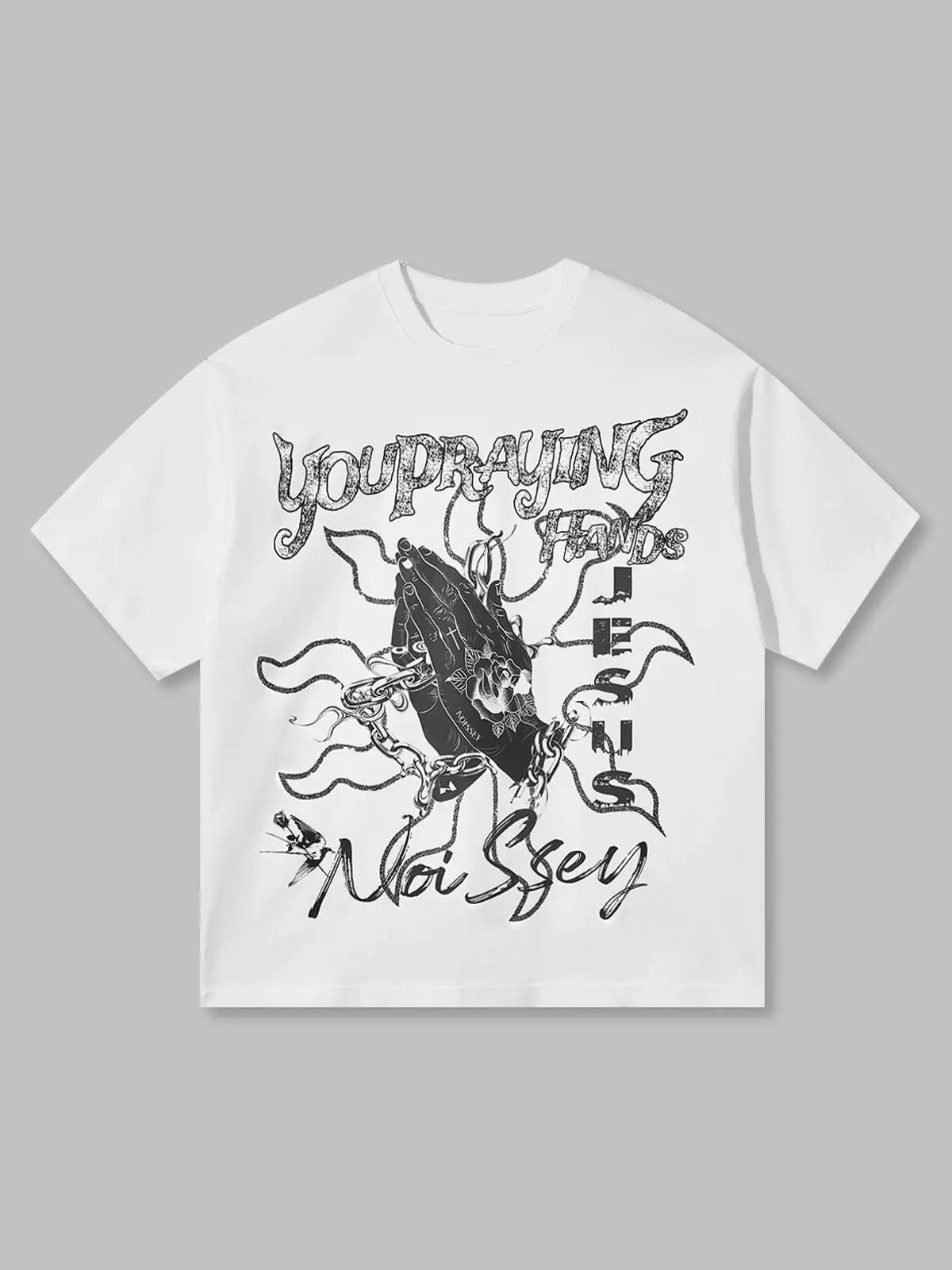 Obstacles & Dangers© Praying Hands White T-Shirt